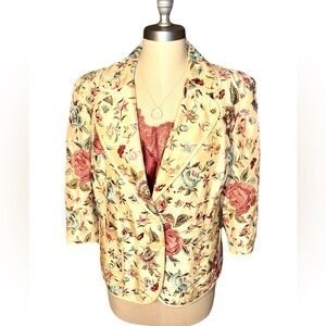 Charter Club Petite Silk Embroidered Tan Floral 3/4 sleeve Blazer NWT